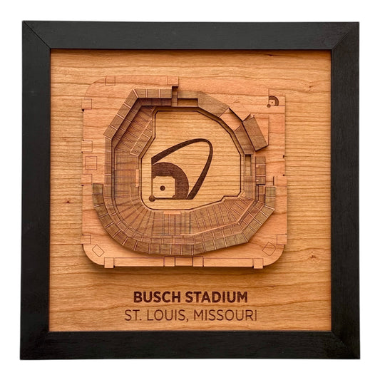 3D wooden wall art of Busch Stadium in St. Louis, Missouri, with intricate stadium details.