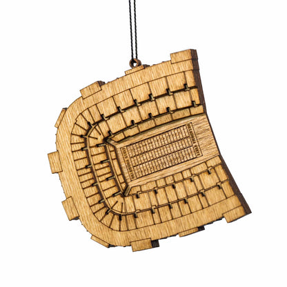 Handcrafted wooden ornament of Boone Pickens Stadium, perfect for Oklahoma State fans and holiday décor