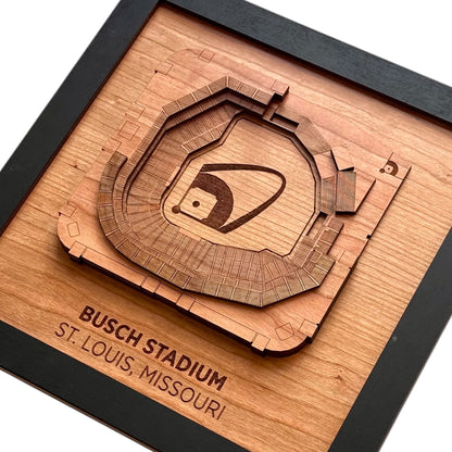 Handcrafted wooden Busch Stadium replica, ideal for St. Louis Cardinals fans and home décor.